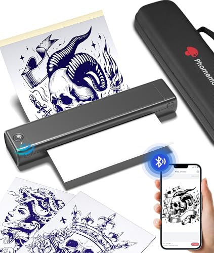 Phomemo M08F Tattoo Drucker, Tattoo Stencil Drucker Maschine mit 10 Tattoo Transfer Papier+Aufbewahrungsbox, A4 Thermodrucker Tattoo Kompatibel mit Smartphone & PC für Anfänger, Tattoo Künstler