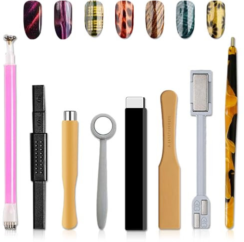WishesMar 8 Pezzi Magnete Bastone Set per Unghie Penna Magnetico Cat Eye per un Ideale Effetto 3D Occhio del Gatto - DIY Nail Art Tool Uso con Occhio del Gatto UV Gel Polish Polvere o Smalto