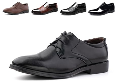 Hitmars Zapatos Vestir Hombre Derby Oxfords Cordones Cuero Patente Traje Clásicos Formales Brogue Negocios Fiesta Boda FL1811 Negro EU 45