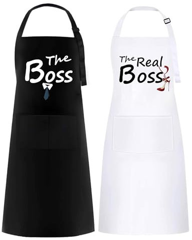 umboom 2 Pack Mr & Mrs Schürze, Verstellbare Paar Schürzen mit 2 Taschen, Geschenk für Hochzeit, Valentinstag, Weihnachten (Tie & Heel)