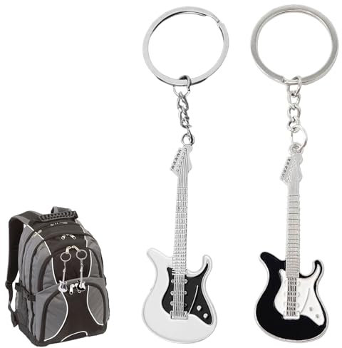 Schlüsselanhänger Gitarre,Musikinstrument Schlüsselanhänger,2 Stück Bass-Schlüsselanhänger,Musikinstrument Schlüsselanhänger,Gitarren-Schlüsselanhänger aus Edelstahl,Musikinstrument Schlüsselanhänger