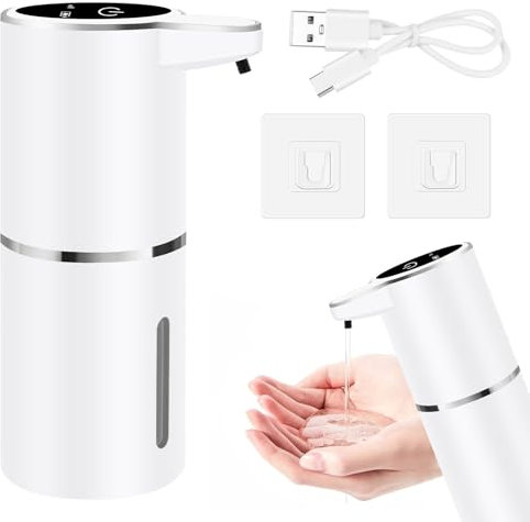 Dispensador de jabón automático de 380 ml, fijación a la pared con sensor infrarrojo, fijación a la pared, sin necesidad de taladrar, carga USB IPX5, resistente al agua para baño, cocina, oficina