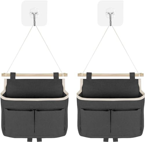 NIEEKRUN 2 Stück Hängende Aufbewahrungstasche, Taschen Wandorganizer Tasche mit Haken für Badezimmer, Hängeorganizer Bad Tür Hängetasche Hängeaufbewahrung (Schwarz)