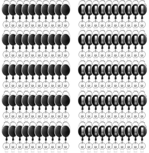 JEFURE Lot de 100 porte-badges, clip rétractable très résistant, porte-badge d'identité