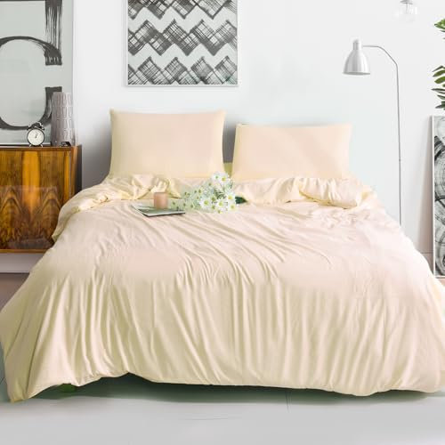 Hadi London Microfibre Duvet Cover Set Single Double King Soft Breathable Brushed Bedding Set Quilt Cover with 2 Matching Pillowcase (Cream, King)