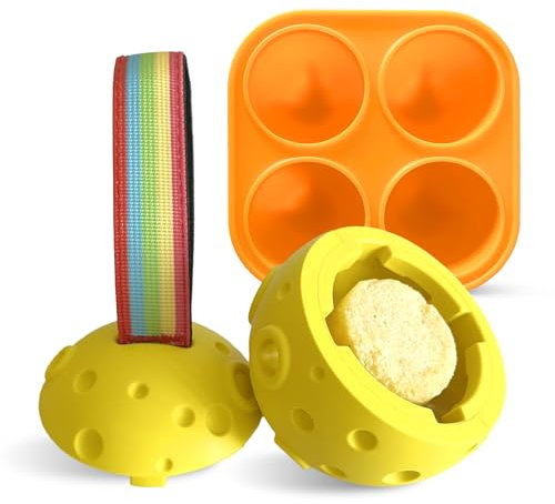 Schleckball Hund,Futterball für Große Hunde,Jagdball für Hunde aus Naturkautschuk robuster Hundespielzeug mit Eiswürfelformen und Handschlaufe intelligenzspielzeug Hunde kauspielzeug 9,2 cm-Gelb