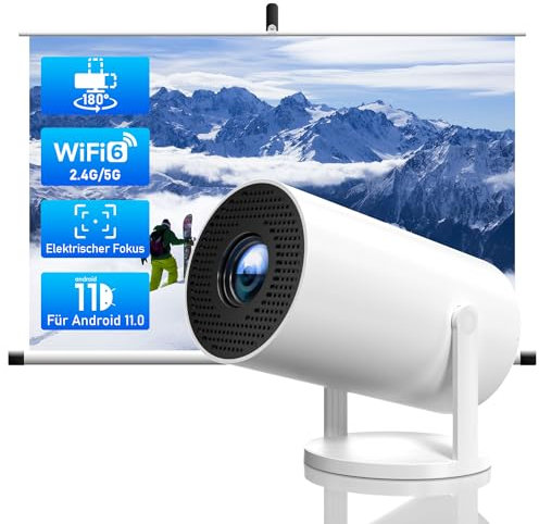 Mini-Projektor mit Android 11, 4K Ultra HD Smart Portable Projektor, 150'' Bildschirm, 5G WiFi6 & BT5.4, 180° Rotierbar, Outdoor Film Projektor, Smartphone Kompatibel