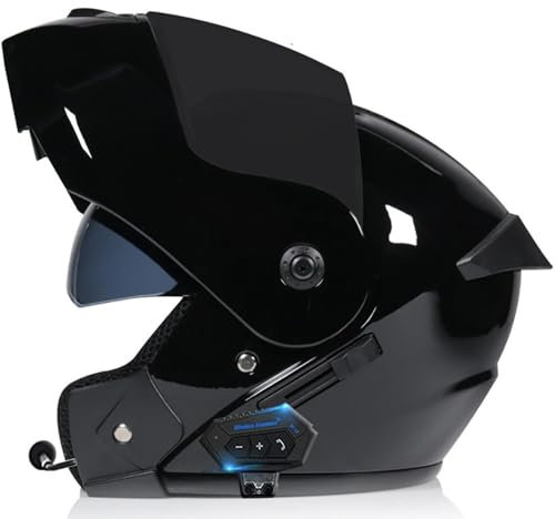 Klapphelm mit Bluetooth Integriert mit Doppel Visier, Unisex Anti-Fog-Doppelspiegel Sturzhelm, Modularer Integralhelm Motorradhelm, ECE Genehmigt, Automatische Reaktion