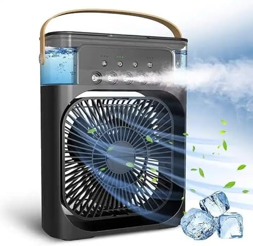 Starnearby Climatiseur Portable sans Tuyau, Climatiseur Mobile à Eau, 3 Vitesses de Vent, 3 Modes de Brumisation, Refroidisseur d'air avec 5 Trous de Pulvérisation et Lumières Colorées (Noir)