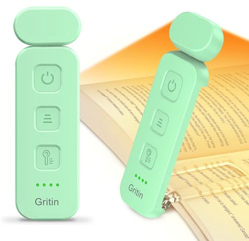 Gritin Leselampe Buch Klemme, Wiederaufladbare Buchlampe mit 7 LEDs, 3 Farbtemperatur & Stufenlos Dimmbare Klemmleuchte mit Extra 5 Helligkeitsstufen Modi, Lange Laufzeit Leselicht -Cyan