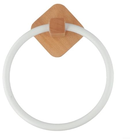 Yhenlovtt Porte-serviettes de salle de bain en bois et métal, support mural rond, anneau rond pour salle de bain et cuisine, blanc hêtre