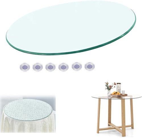KXWOQ3ED Plateau de Table en Verre Trempé, Surface de Table Transparente Ronde, Protection de Table pour Table de Salle à Manger, Table Basse, Table de Restaurant(85 CM(34 inch))