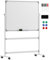 HOMCOM Tableau blanc magnétique double face, tableau blanc effacable rotatif mobile avec support, aimants, marqueurs, gomme et roulettes pour bureau à domicile, salle de classe, blanc