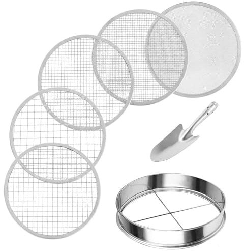 worien Erdsieb-Set Aus Edelstahl für die Gartenarbeit mit 5 Größen, 20,3 cm Durchmesser, 1/3/6/9/12 Mm, Austauschbare Maschen, Langlebig, Einfach zu Verwenden
