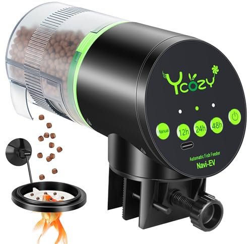 Ycozy Futterautomat Aquarium Steckernetzteil mit Typ-C-Kabel Automatischer Fischfutterspender Urlaub Fisch Futterautomaten Betta/Schildkröten Feuchtigkeitsdichter Container mit Schwimmende