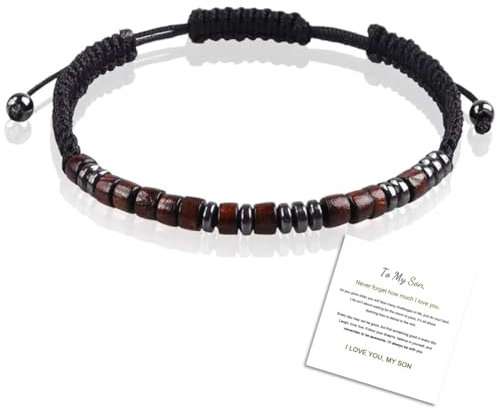 IKOPFLN Bracciale in Codice Morse Per Figlio,Bracciale Regalo Per Son, Regali per il Rientro A Scuola,Bracciale in Legno a Filo Avvolgente,Regalo Di Compleanno Per Natalei