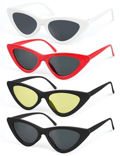 MELLIEX 4 Stück Sonnenbrille Set, Retro Katzenauge Sonnenbrillen Cateye Schmale Sunglasses Damen Herren für Damen Herren