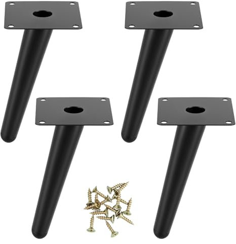 QWORK® 4 Pièces Pieds de Table Metal 15 cm - Base Silencieuse Antidérapante - pour Table Basse, Table à Manger, Chaises, Armoires, Tables de Nuit