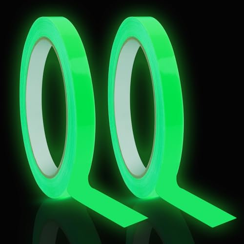 Foyods 2 Rollen Leuchtendes Band,10mm x 10m Helles Reflektierendes Klebeband,Wasserdichtes Fluoreszierendes,Grünes Neonband für Nachtdekorationen,Treppen,Wände und Notausgangsschilder,Warnband