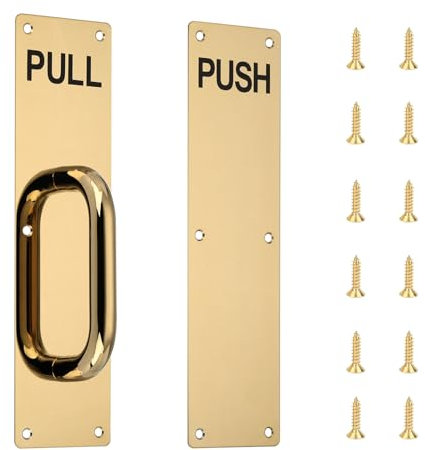GINZER Push Pull Door Handle Set, Commercial Heavy Duty Sliding Door Handles, Perfect for Garage Restaurant & Business Place,300 X 80 mm(Gold)