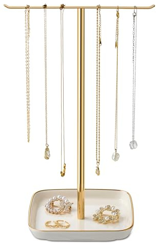 Schmuckhalter Baum Design mit Keramiksockel, 30,5 cm Hoch und 14,7 cm Sockel, Schmuckständer für Halsketten, Armbänder, Ringe & Ohrringe, Ästhetische Deko für Schlafzimmer & Ankleidezimmer