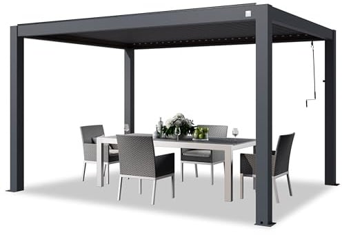 PRIMEYARD Pergola 3x4 m Aluminium Pfosten mit Lamellendach aus Aluminium anthrazitfarbene Terrassenüberdachung