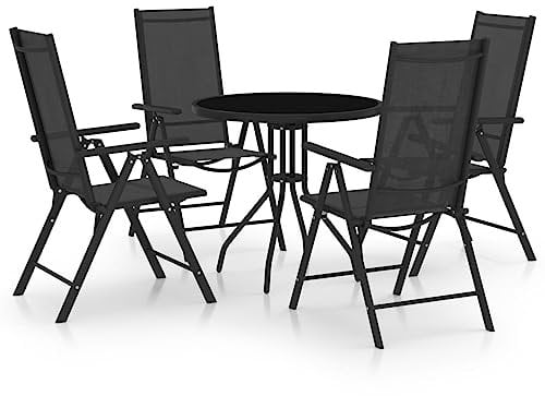 LVHUIDEH 5er Set Gartenmöbel, Garten-Essgruppe Aluminium und Textilene Schwarz