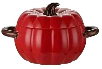 CVNIMV Cacerola de cerámica de 50 oz para Horno con Tapa, cazuela de Calabaza, cazuela de Postre, tazón de Calabaza (Rojo)