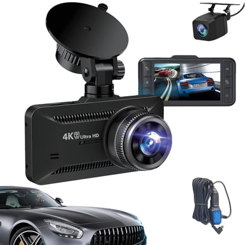 Oryzom 4k Dashcam,botslab Dashcam,Dasch-cam Auto 360 Grad 4k Kabellos,mit 3,94 Bildschirm/Vorne & Hinten/Autokamera Mit 170° Weitwinkelansicht/Nachtsicht/Parküberwachung-+1080P + Autoladegerät