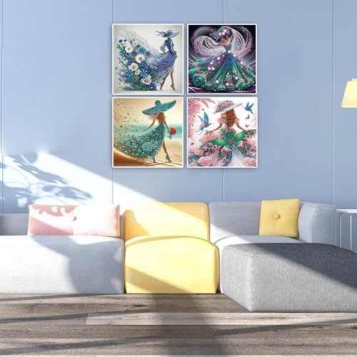 DCIDBEI 4 Pack 5D Special Shape Diamond Painting Strass Special Frauen mit Hut 30x30cm Diamant Malerei Malen nach Zahlen Frau mit Hut Bilder Kristall Strass Stickerei Kreuzstich Arts Craft für Wall