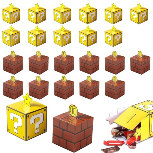SGZIOO 24 Stück Mario Geschenkbox Geburtstag, 10 x 10cm Geschenkbox Klein, Geschenkboxen Set, Geschenkverpackung Box, Geschenkkartons, Geschenkschachtel für Party Hochzeiten