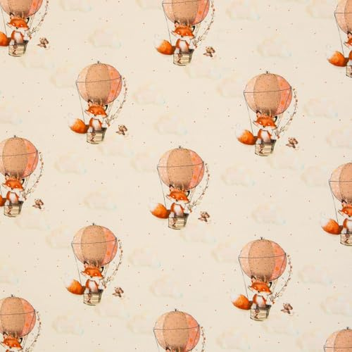 French Terry Stoff Sommersweat LITTLE FOX & FRIENDS - Fuchs im Heißluftballon - 2 Farben – Ökotex 100 Klasse 1 – Meterware ab 50 cm - Baby- und Kinderkleidung nähen (natur)