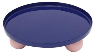 Present Time Plateau Double Funky Round Large - Blau - 25x25x6.5cm | Rund - Modern - Metall