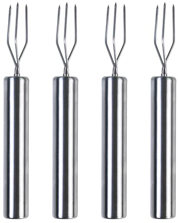 4 Pièces Fourchette à Pommes de Terre, Fourchette à Maïs en Acier Inoxydable, Réutilisable, Ustensiles de Cuisine pour Fruits, Légumes et Grillades, Argent
