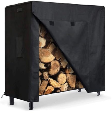 Lecreatekit Cubierta resistente para leña, protector de almacenamiento de madera impermeable de 4 pies con rejillas de ventilación y asas, color negro y plateado