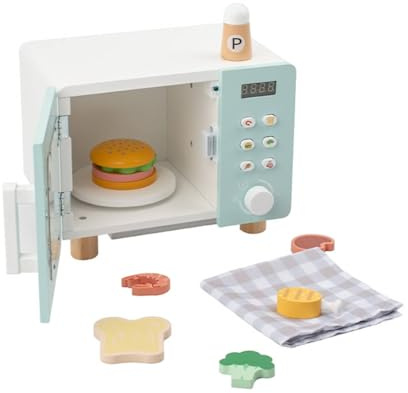 CoudarTitie Four Micro-Ondes Enfant Jouet Four Micro-Ondes Jouet Appareil Cuisine Enfant Accessoire Cuisine Bois Mini Four Simulé pour Placer des Aliments et