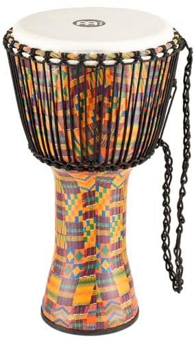 Travel Djembe Hand Drum Circle Instrument, Synthetic Shell and Head — NOT MADE IN CHINA — African Mali Weave Rope Tuning, 2-YEAR WARRANTY