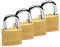 Vachette Lot de 4 Cadenas à clé Atlas en Laiton 15 mm - 1320-4x15/SC - Résistance anti traction, Usage intérieur et extérieur, 4 Clés incluses