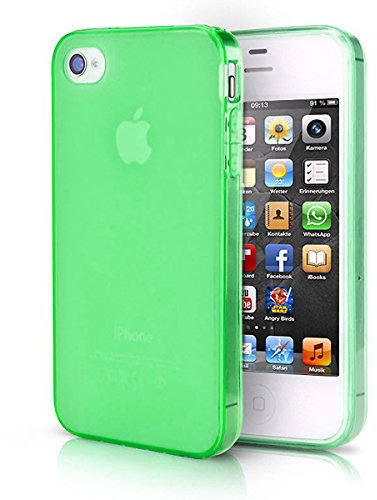 doupi PerfectFit Schutzhülle für iPhone 4 / 4S, Staubschutz eingebaut mit Staubstöpseln Matt Clear Design TPU Schutz Hülle Silikon Schale Bumper Case Schutzhülle Cover, grün
