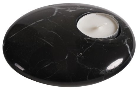 Teelichthalter aus massiv Marmor oder Kerzenhalter Naturstein schwarz rund Maße: Ø12 x 4 cm, Gewicht: 1 kg, Eleganter Teelichthalter aus Naturstein, Frabe schwarz