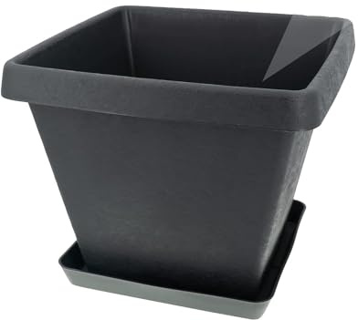 HRB Pflanzkübel Linea, Blumenkübel, Pflanztopf, anthrazit 24 L Volumen Blumentopf mit Struktur aus Kunststoff eckig, Pflanzkübel groß außen und innen Made in Germany (Eckig 24 Liter)
