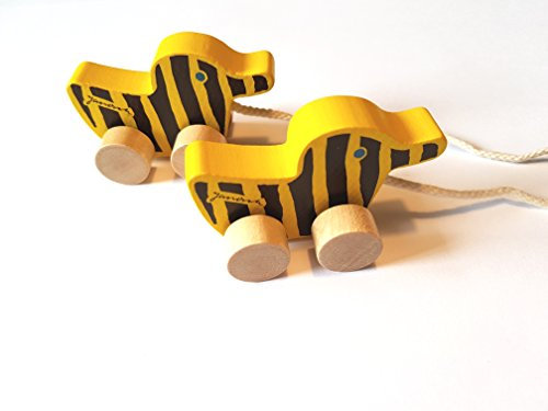 2 x Little Tiger Tigerente Holz 6cm Mit Schnur EIN Set/Made In Germany/Animiert Zum Nachziehen Nächsten Kindergeburtstag