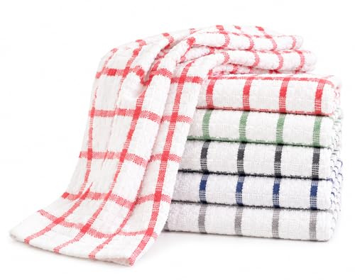 MAS International Kitchen Dish Jumbo Terry Tea Towel 100% Cotton Egyptian – Hotel Quality Professional Catering Grade Wonderdry Soft Thick Cleaning Drying Cloth (Pack of 12)
