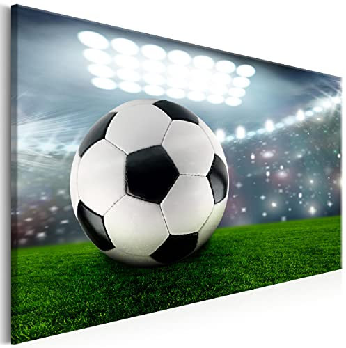 decomonkey Bilder Fußball 120x80 cm 1 Teilig Leinwandbilder Bild auf Leinwand Wandbild Kunstdruck Wanddeko Wand Wohnzimmer Wanddekoration Deko Ball Gras Strahl Licht Sport Blau