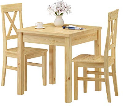 Essgruppe Klassisch mit Tisch und 2 Stühle Kiefer Natur Massivholz 90.70-50 A -Set 23