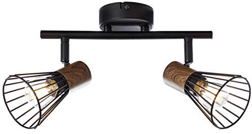 BRILLIANT lámpara Manama spot tubo 2 hojas madera oscura/negra mate | 2x D45, E14, 18W, adecuado para lámparas de caída (no incluidas) | Escala A ++ a E | Cabezas giratorias