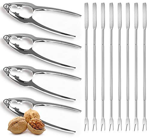 volila Cascador de Almendras y Pinzas para Marisco - Paquete de 4 Abre Almendras y 8 Pinzas para Extraer Fácilmente el Pescado - Producto Multiusos, Ideal para Nueces y Mariscos como Langostas