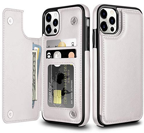 Coolden for iPhone 12 Case with Card Holder Slot Wallet Shockproof Flip Folio PU Leather Magnetic Closure Protective Case Cover Compatible with iPhone 12/12 Pro (White)