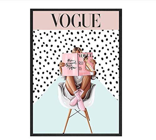 Bdwdhj Bilder,Poster,Wandbild，Nordic Poster Und Drucke Wandbilder, Vogue Style Mädchen Wandkunst Leinwand Gemälde An Der Wand, Für Wohnzimmer Dekor Frame-60X80Cm