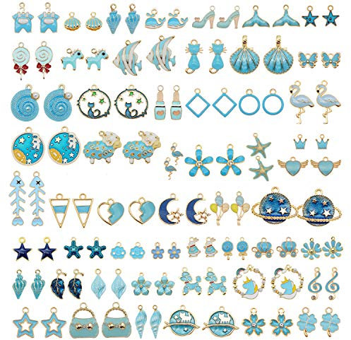 Julie Wang 70Pcs 35 Paare Blau Emaille Charms Anhänger für Schmuckherstellung Bulk Lot Halskette Ohrringe Armband Handwerk DIY Fundstücke